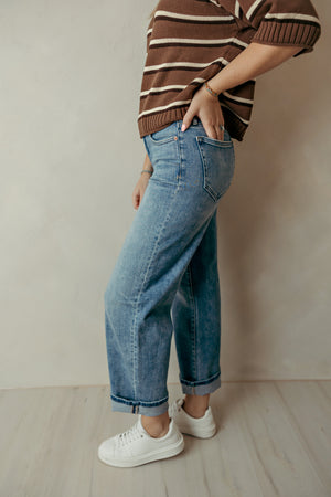 Brown Striped Rolled Edge Sweater