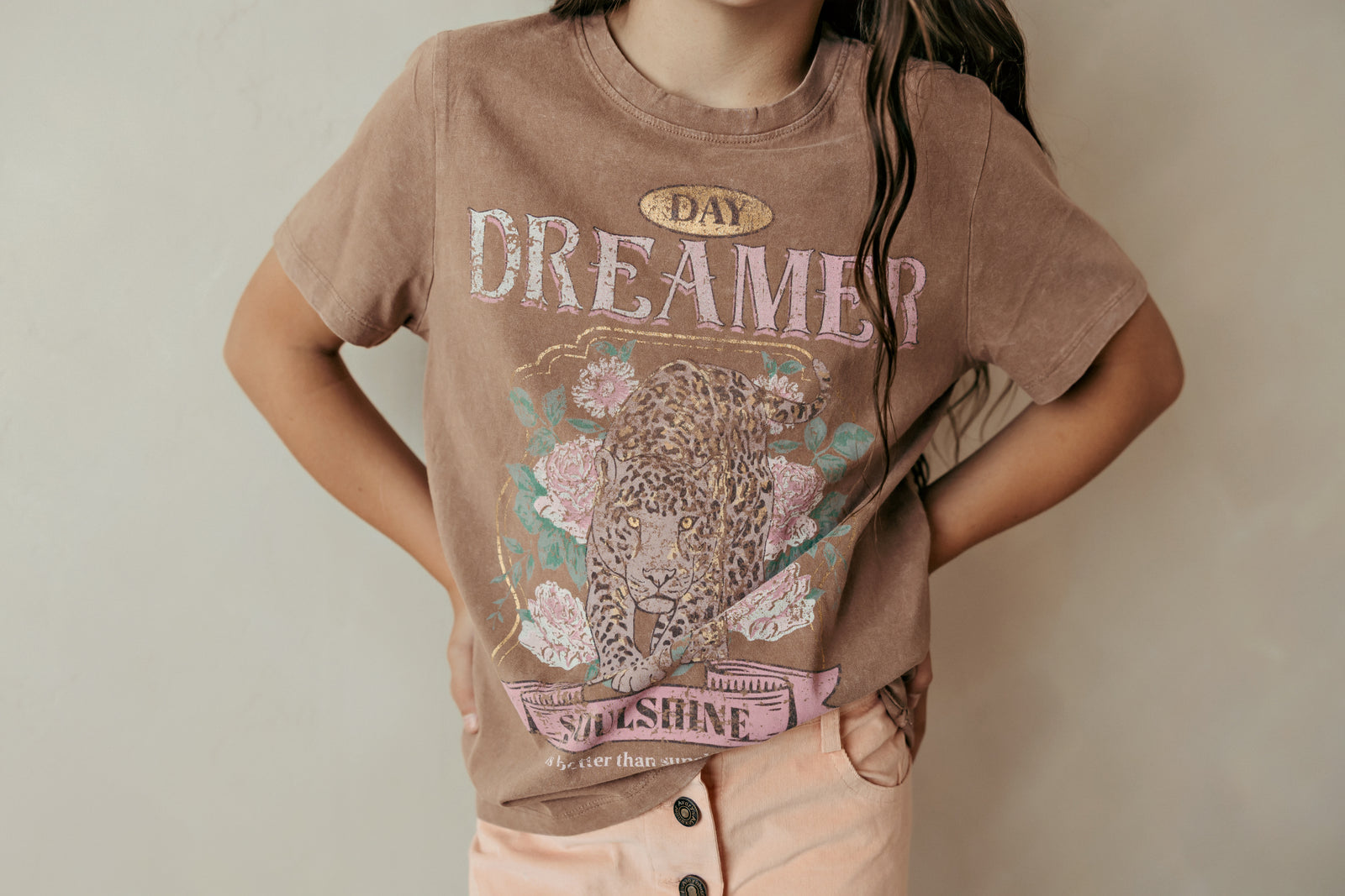 Day Dreamer Distressed Graphic Tee Raw Umber