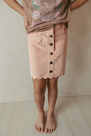 Scallop Hem Corduroy Skirt Rose Gold
