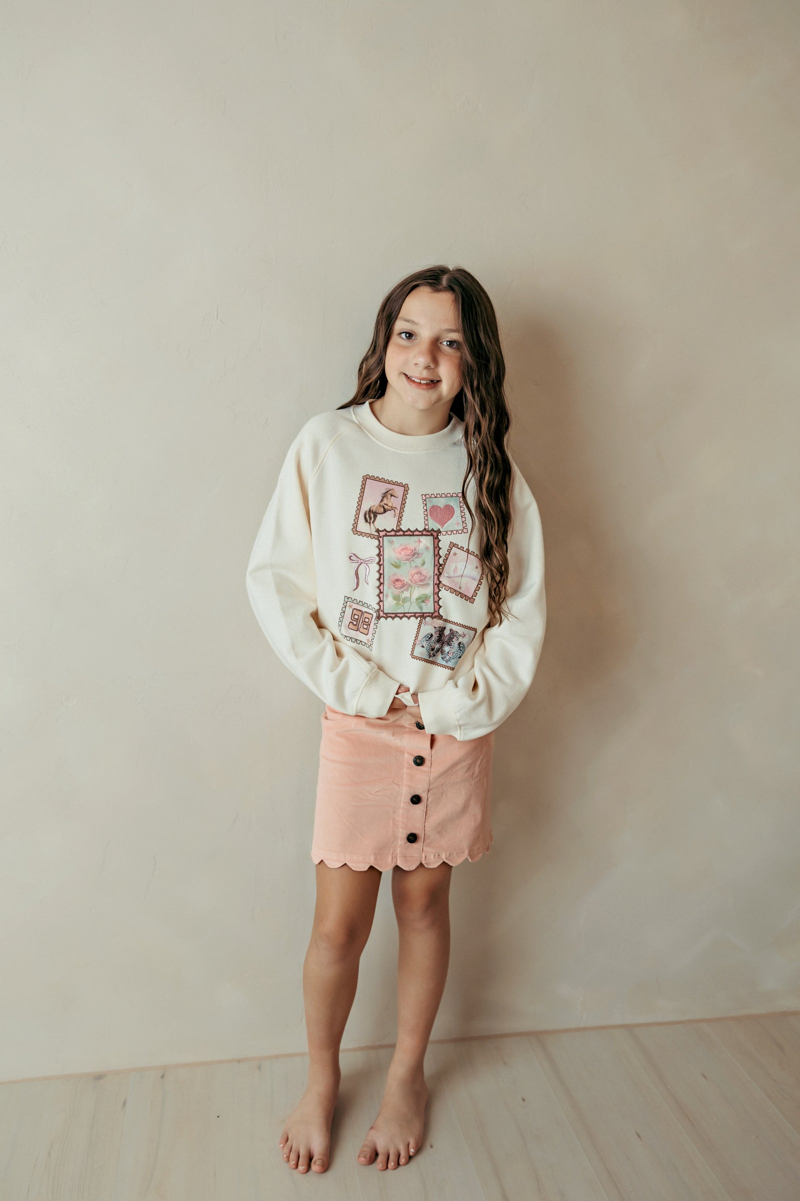 Stamps With Lurex Embroidery Sweatshirt Gardenia