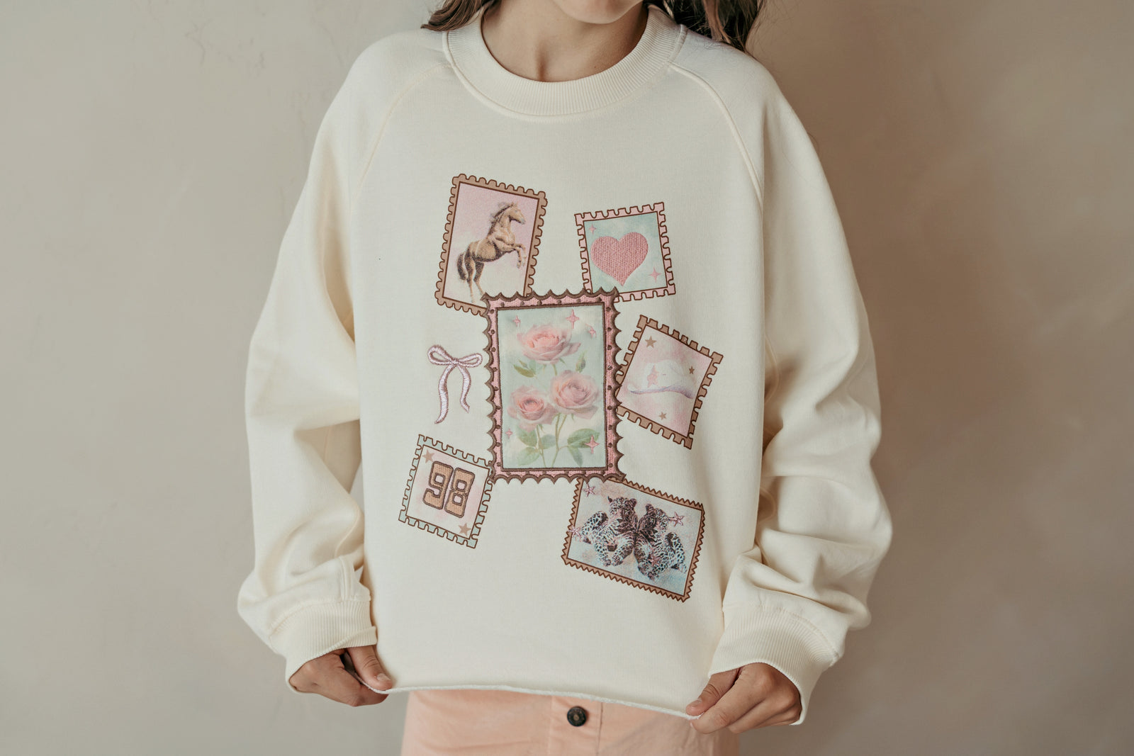 Stamps With Lurex Embroidery Sweatshirt Gardenia