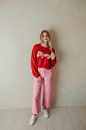Merry Scalloped Trim Relaxed Red Sweater