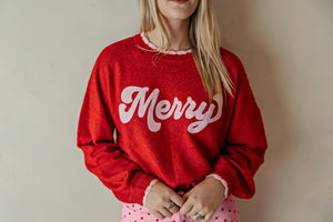 Merry Scalloped Trim Relaxed Red Sweater