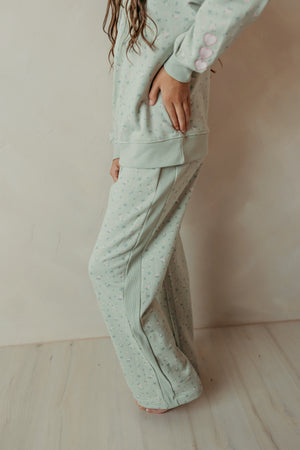 Pale Aqua Floral Print Sweatpants