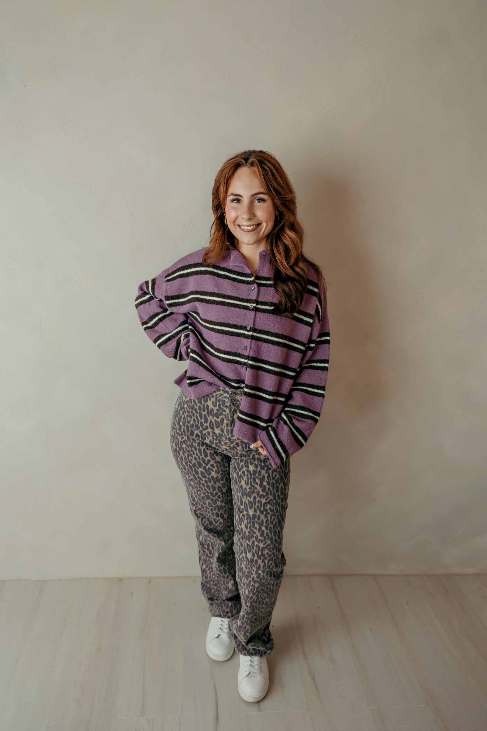 Orchid Striped Button Up Sweater