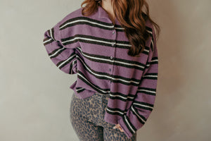 Orchid Striped Button Up Sweater