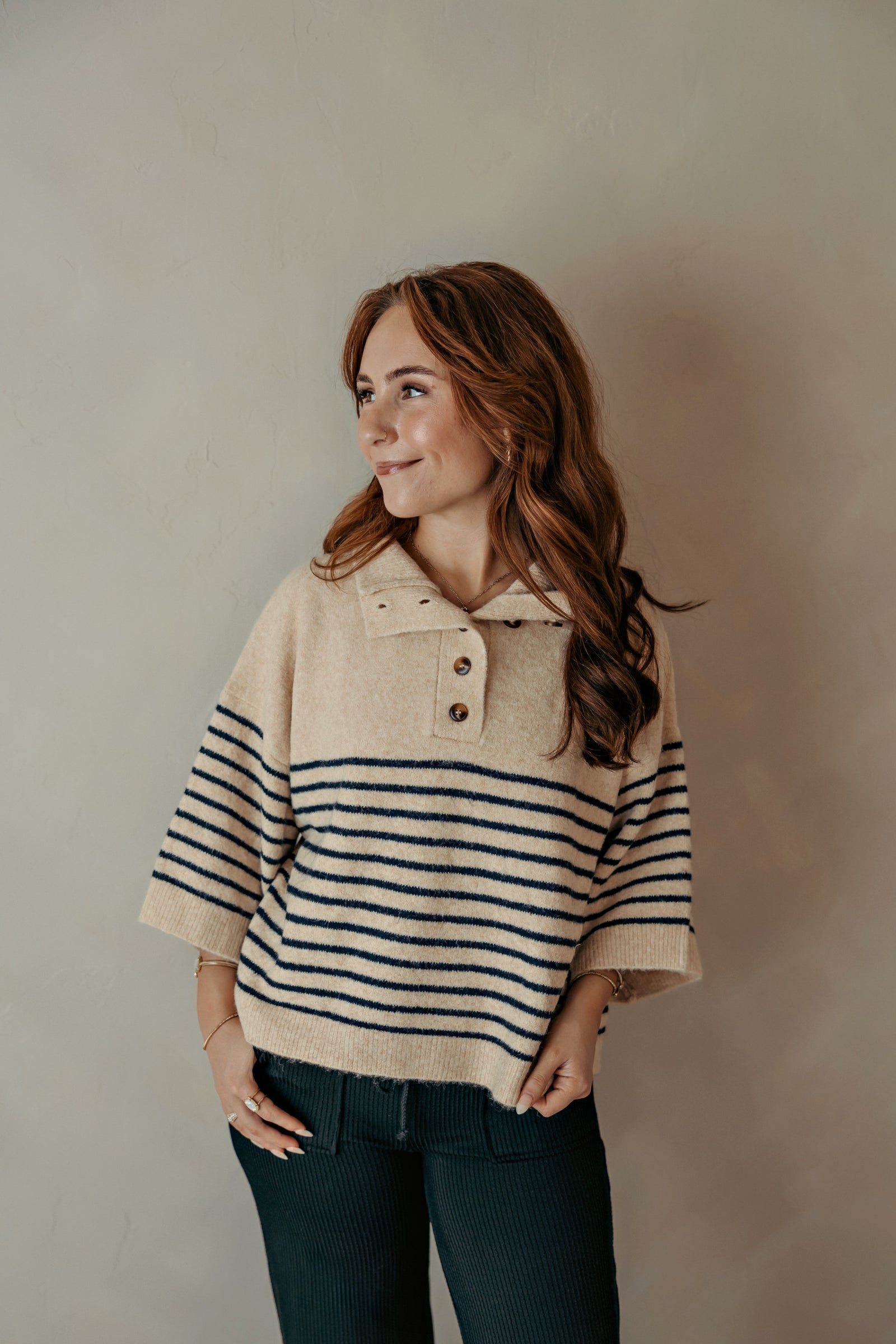 Mock Neck Ecru Pullover Sweater