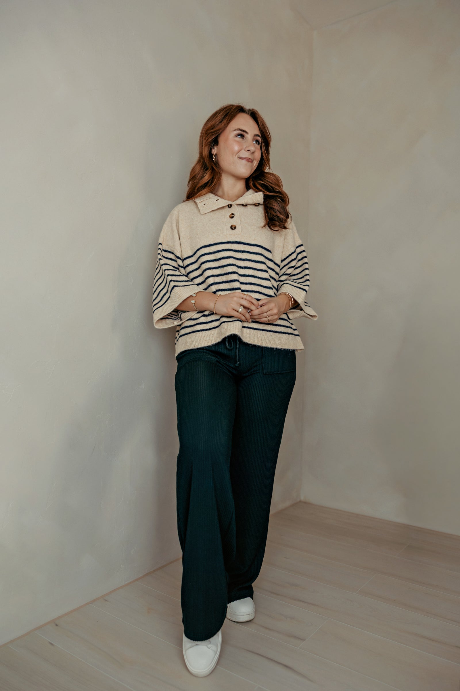 Mock Neck Ecru Pullover Sweater