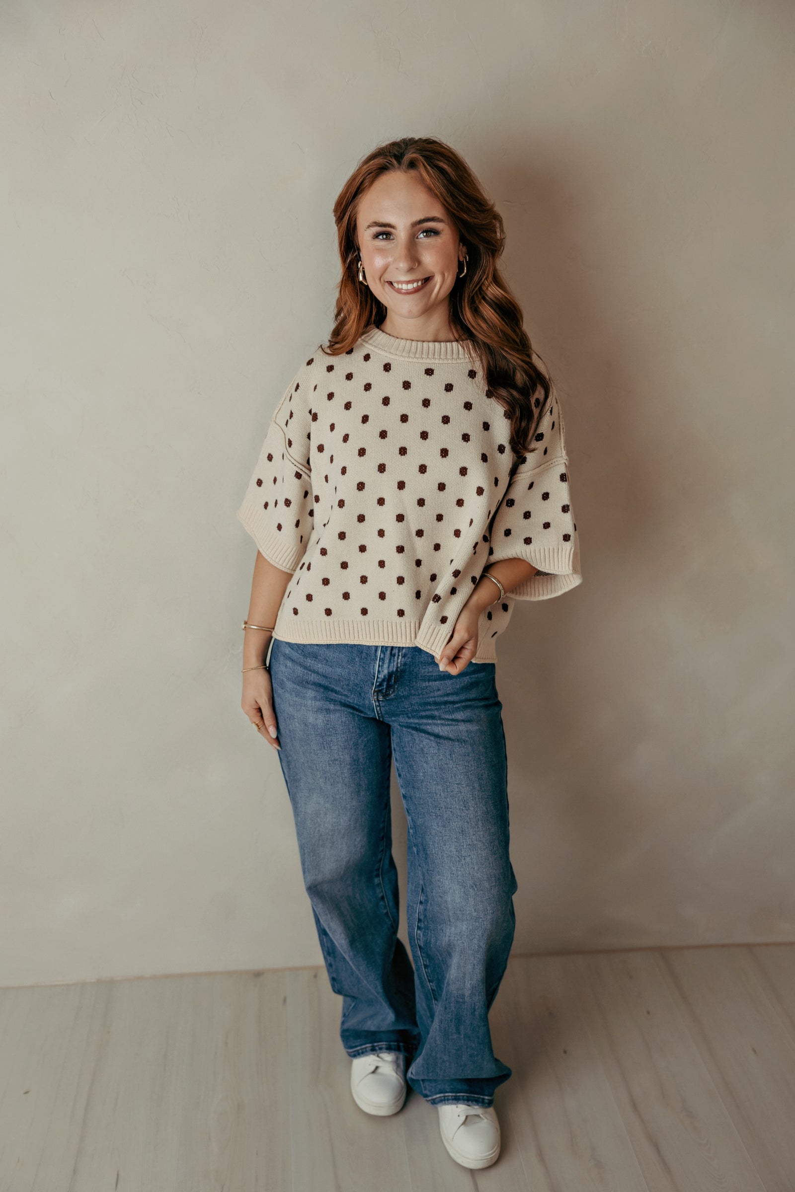 Brown Polka Dot Ecru Sweater