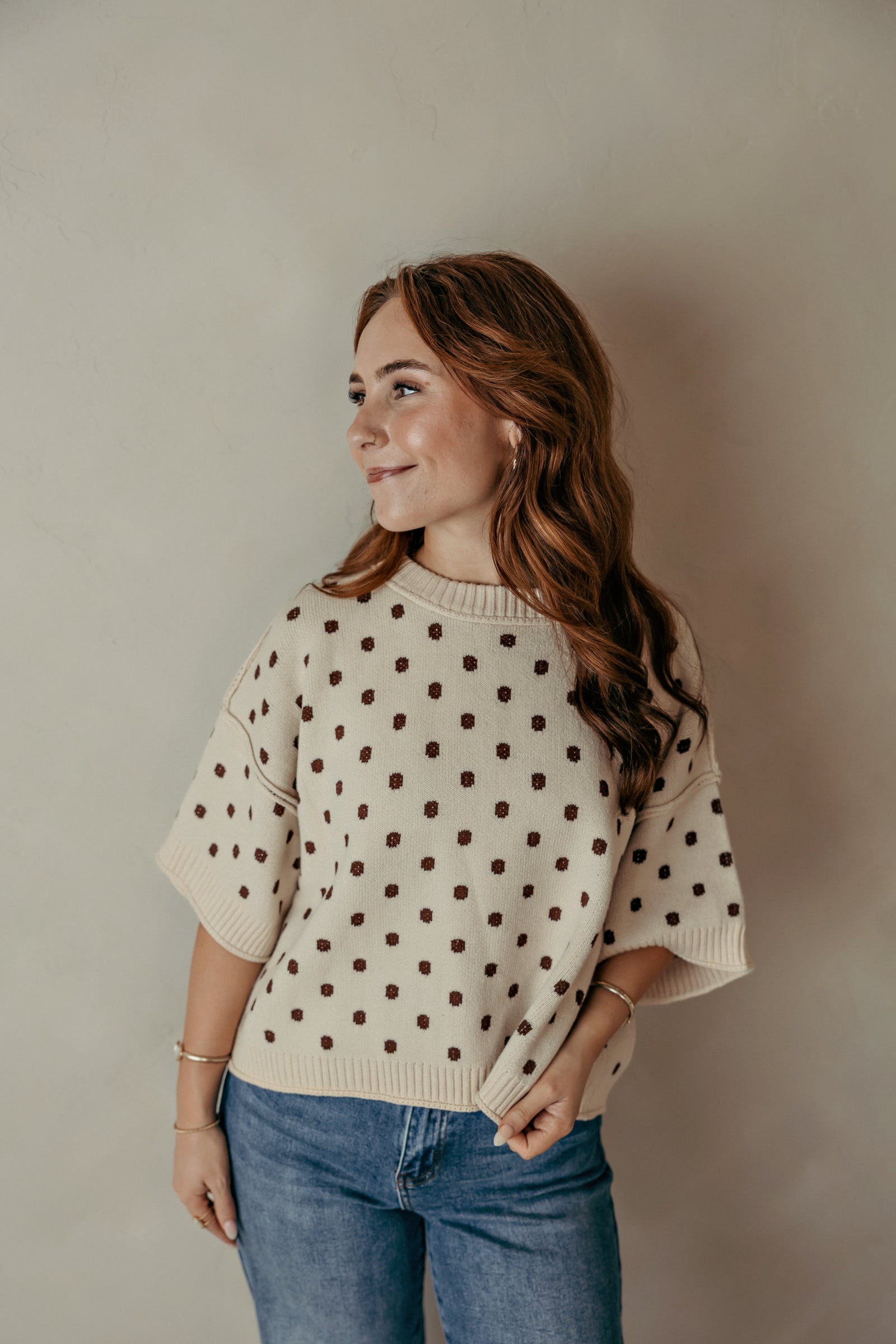 Brown Polka Dot Ecru Sweater