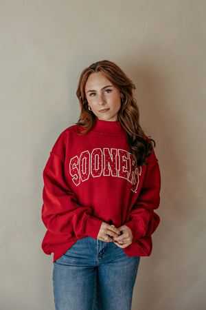 Red Sooners Polka Dot Puff Ink Mock Neck Sweatshirt