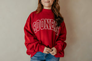 Red Sooners Polka Dot Puff Ink Mock Neck Sweatshirt