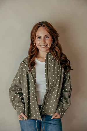 Olive Green Denim Polka Dot Jacket