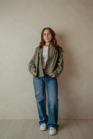 Olive Green Denim Polka Dot Jacket