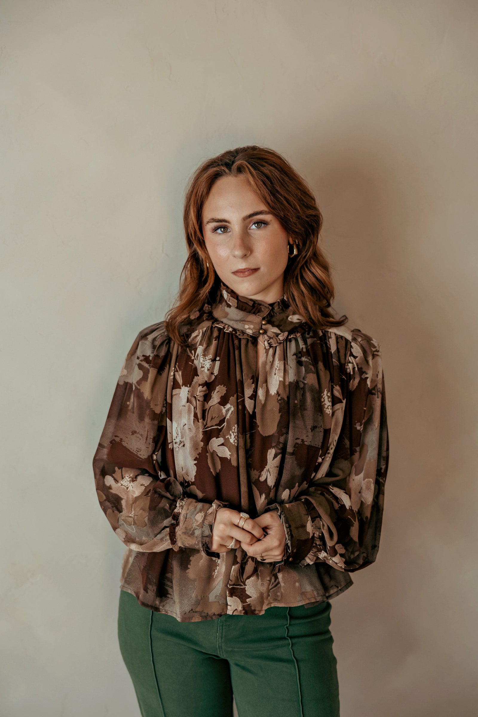 Water Colored Brown Floral Top