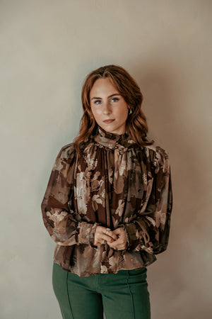 Water Colored Brown Floral Top