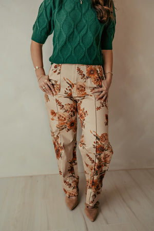 Rust Floral Contemporary Pants