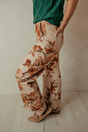 Rust Floral Contemporary Pants
