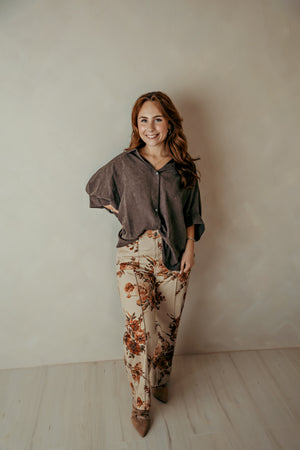 Rust Floral Contemporary Pants