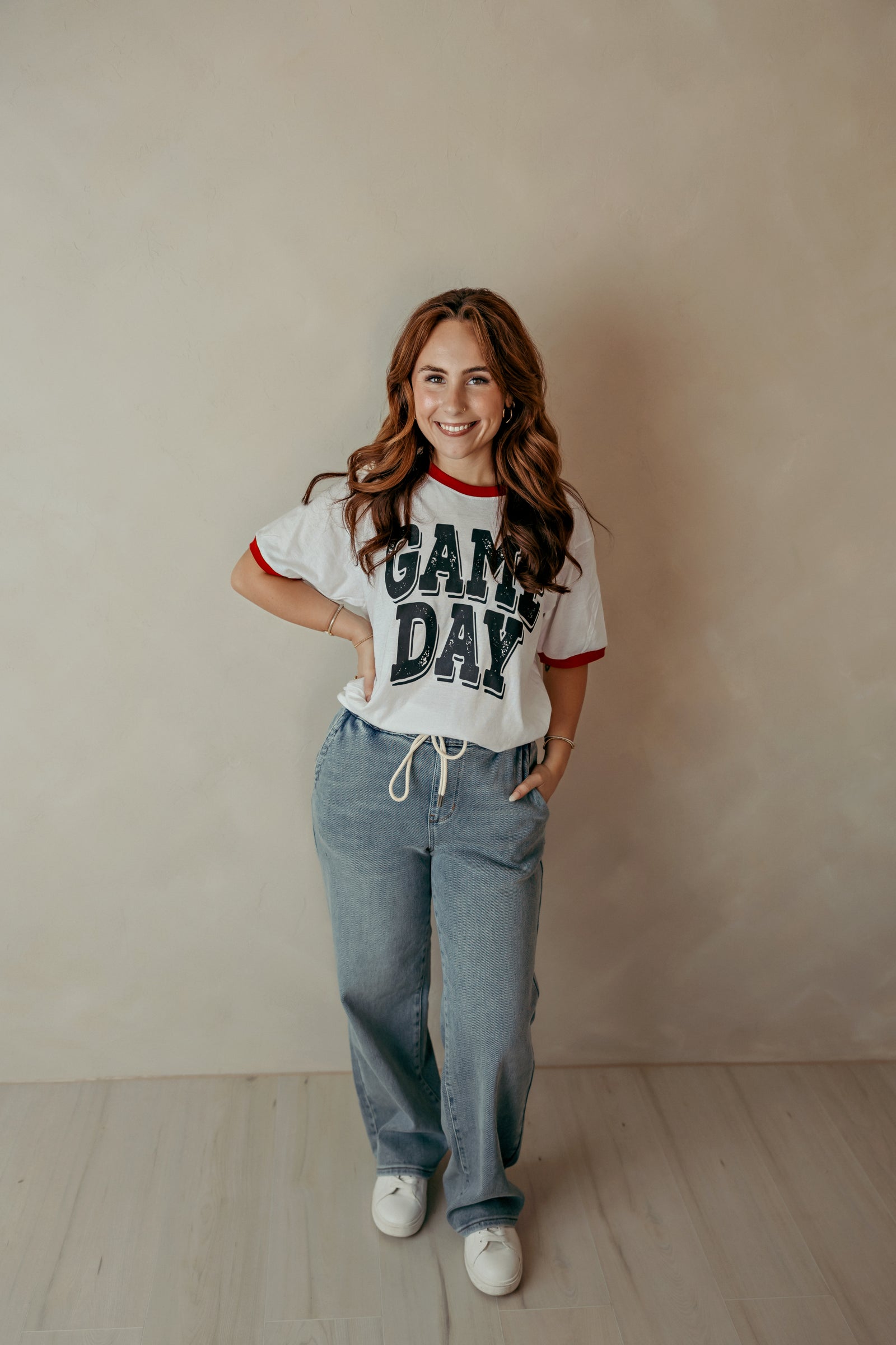Adult Black Game Day Ringer Graphic Tee White