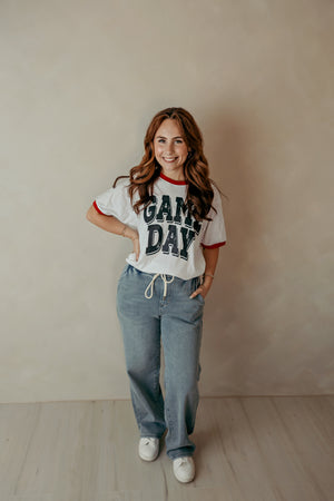 Adult Black Game Day Ringer Graphic Tee White