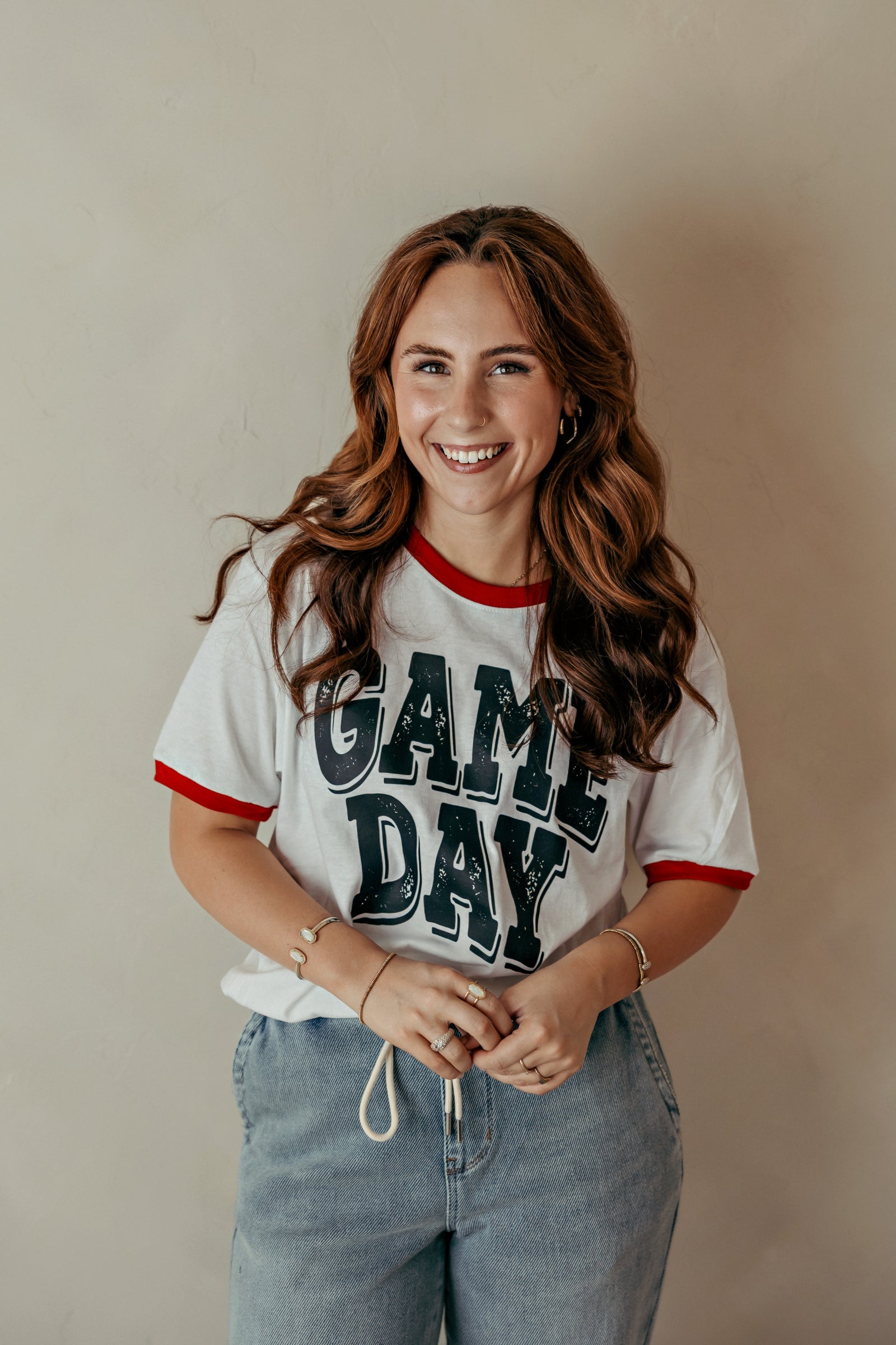 Adult Black Game Day Ringer Graphic Tee White