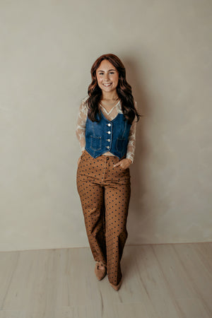 Camel Wide Leg Polka Dot Cropped Pants