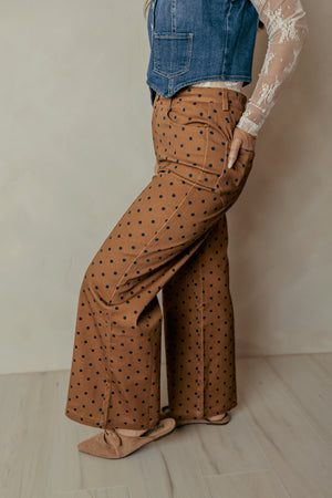 Camel Wide Leg Polka Dot Cropped Pants