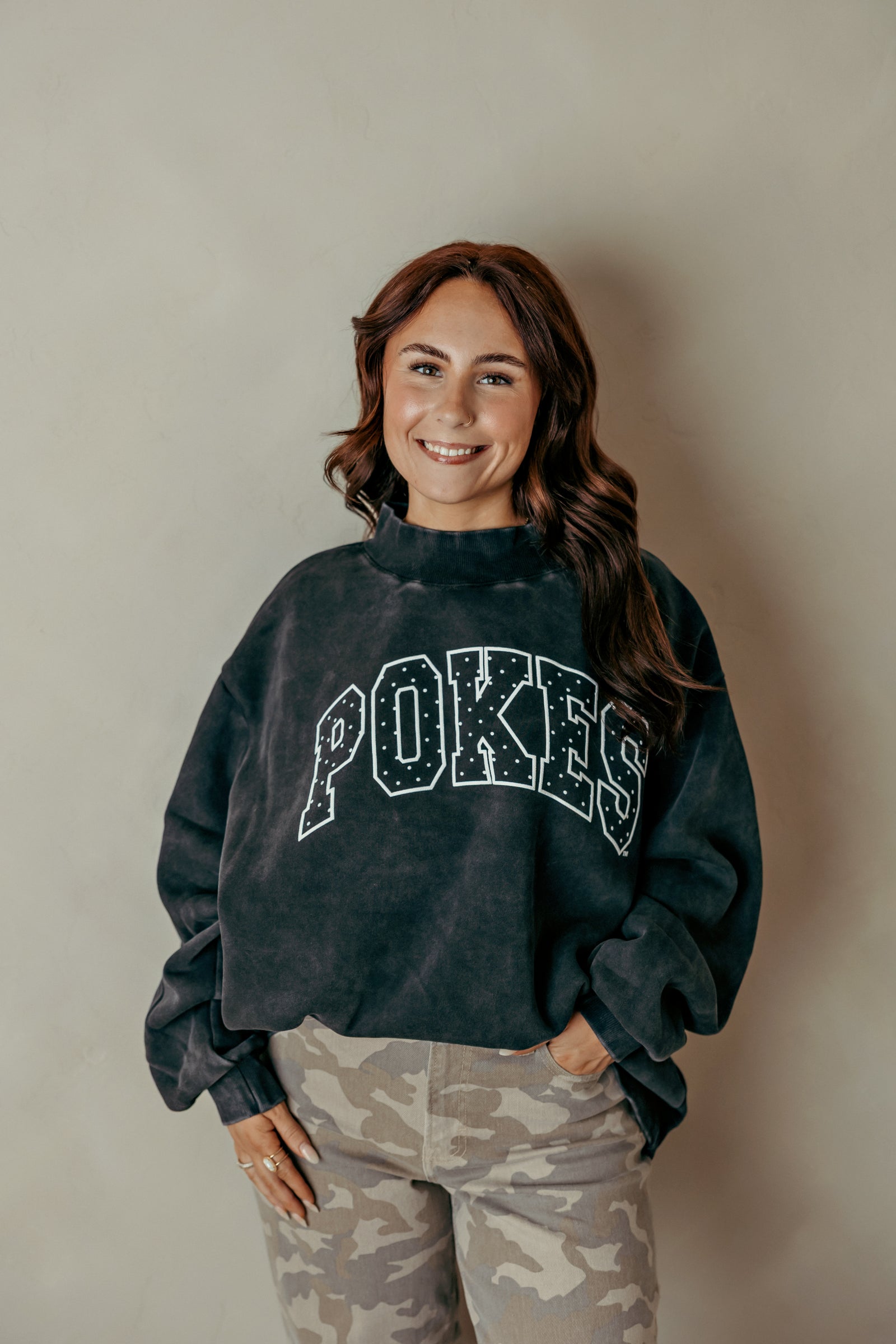 Black Pokes Polka Dot Puff Ink Mock Neck Sweatshirt