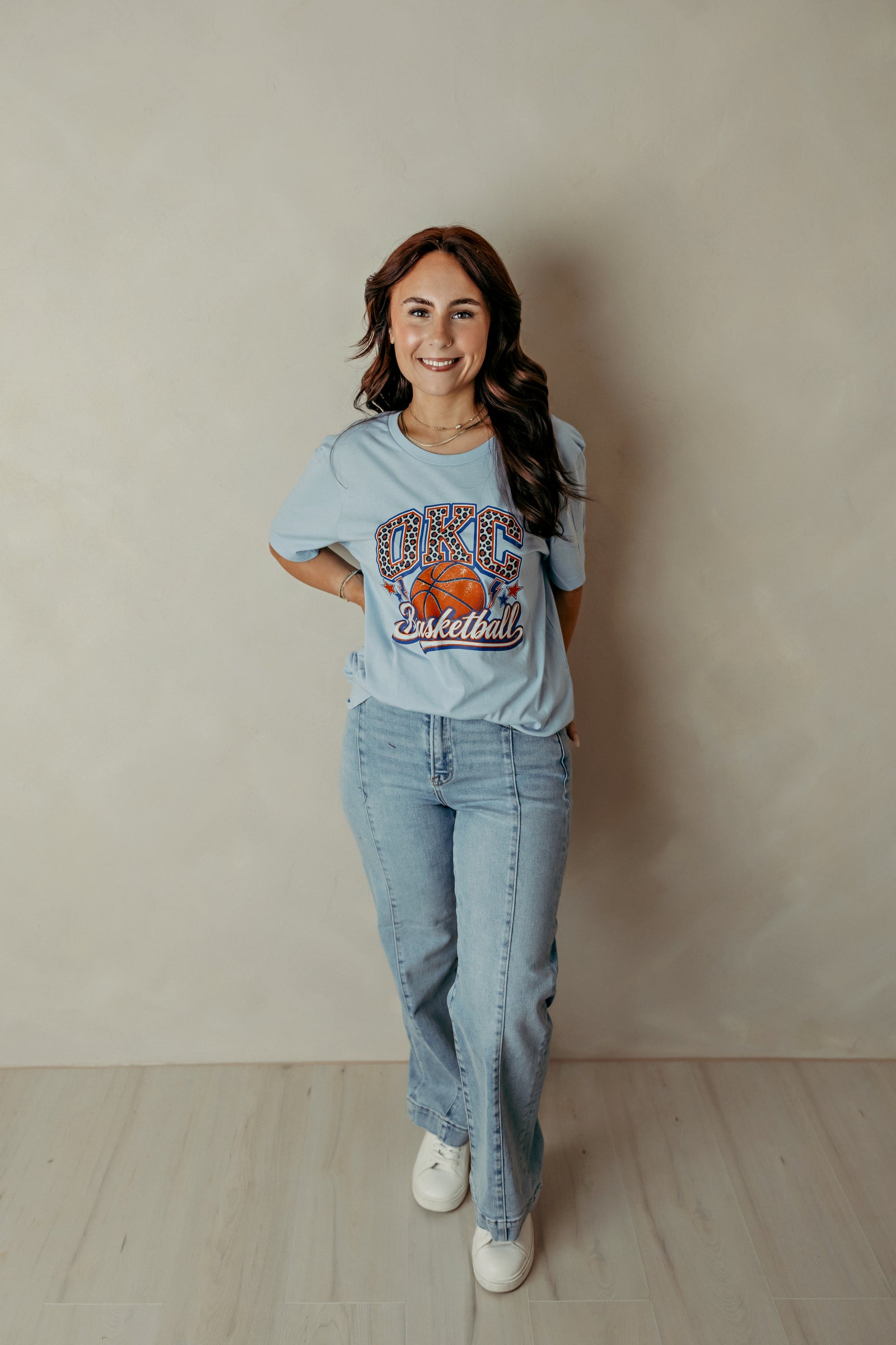 Adult Leopard OKC Basketball Baby Blue Graphic Tee