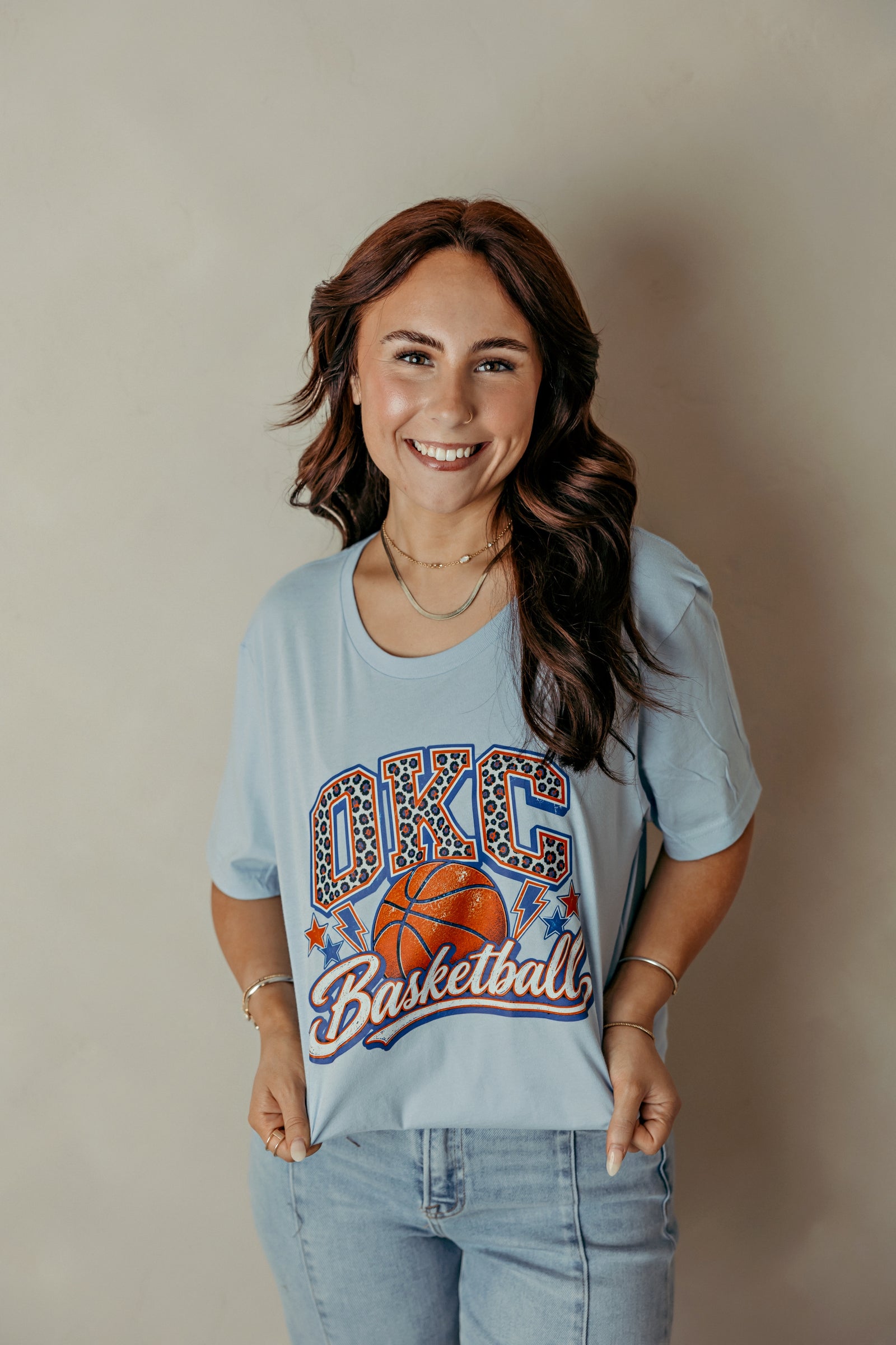 Adult Leopard OKC Basketball Baby Blue Graphic Tee