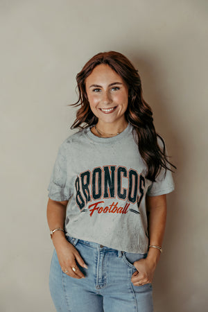 Adult Colorblast Distressed Broncos Graphic Tee Grey