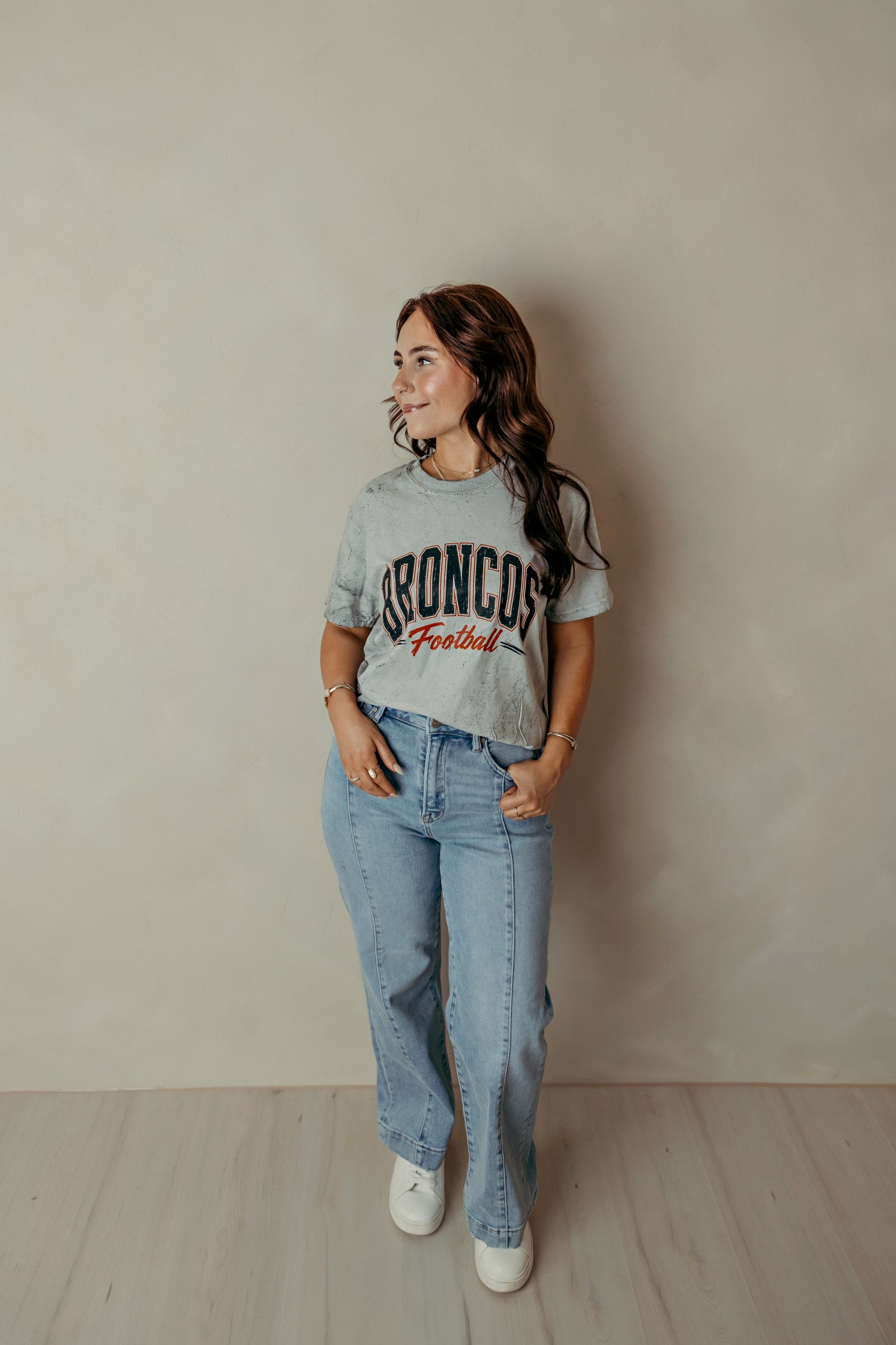 Adult Colorblast Distressed Broncos Graphic Tee Grey