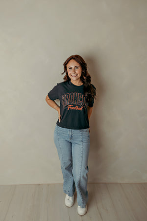 Adult Cropped Distressed Broncos Graphic Tee Black