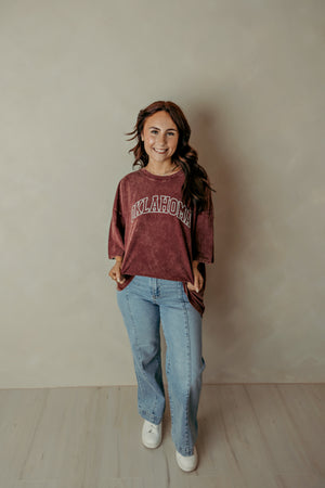 Adult Sooners Acid Washed Graphic Tee Cabernet