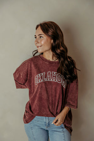 Adult Sooners Acid Washed Graphic Tee Cabernet