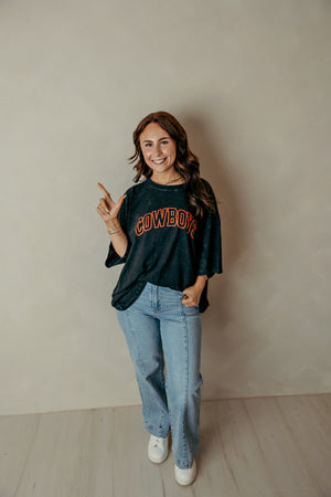 Adult Cowboys Acid Washed Graphic Tee Black