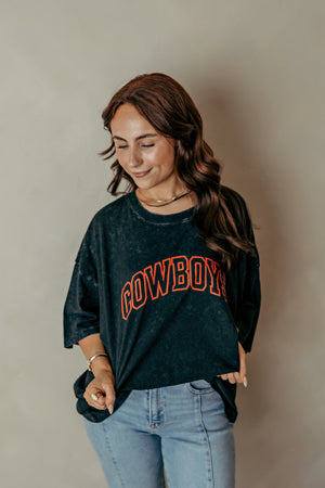 Adult Cowboys Acid Washed Graphic Tee Black