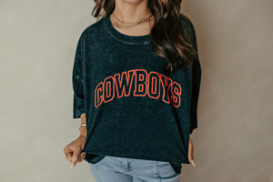 Adult Cowboys Acid Washed Graphic Tee Black