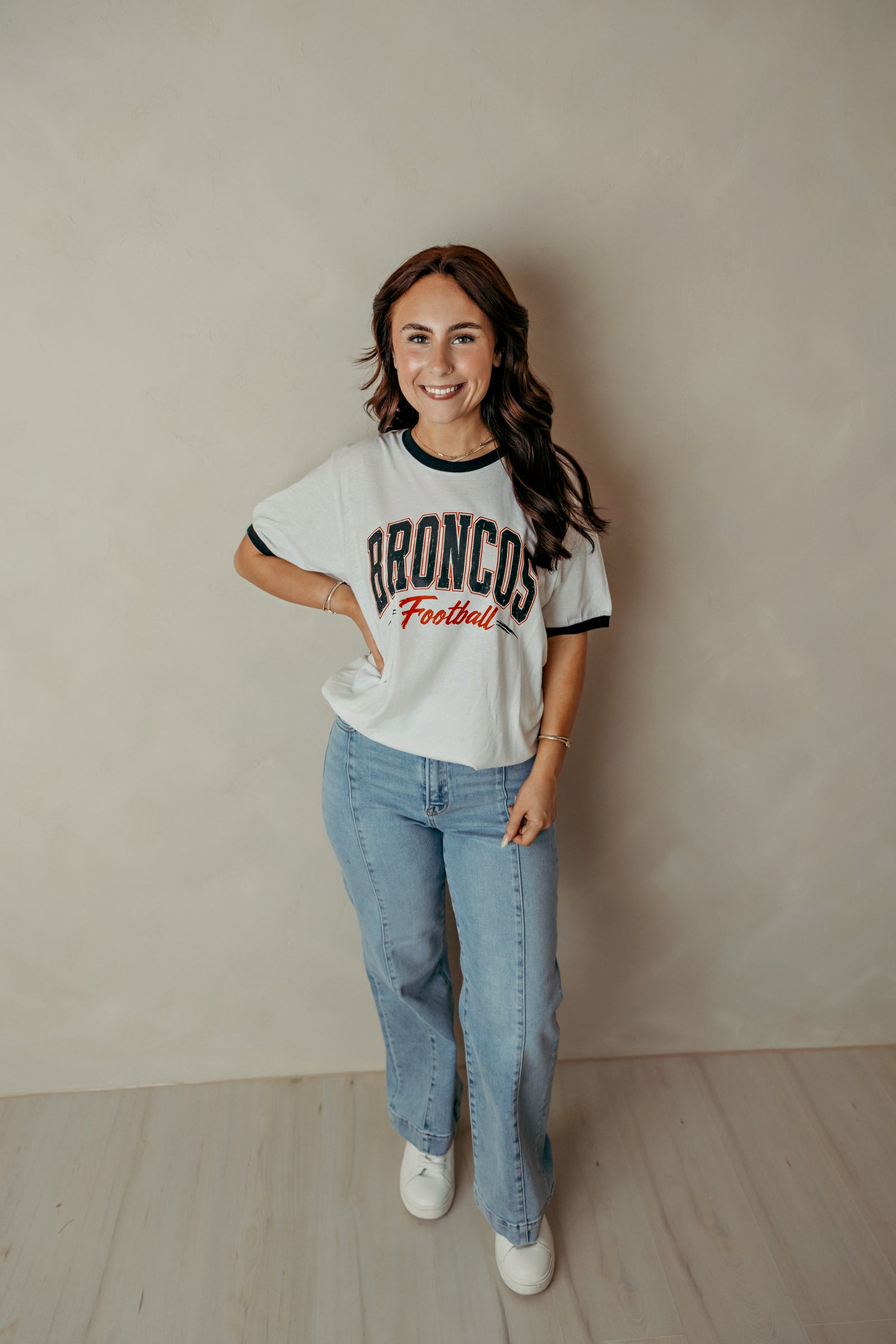 Adult Broncos Ringer Graphic Tee White