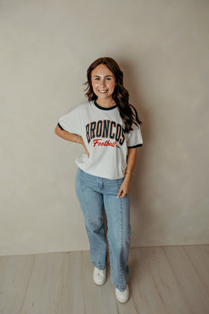 Adult Broncos Ringer Graphic Tee White