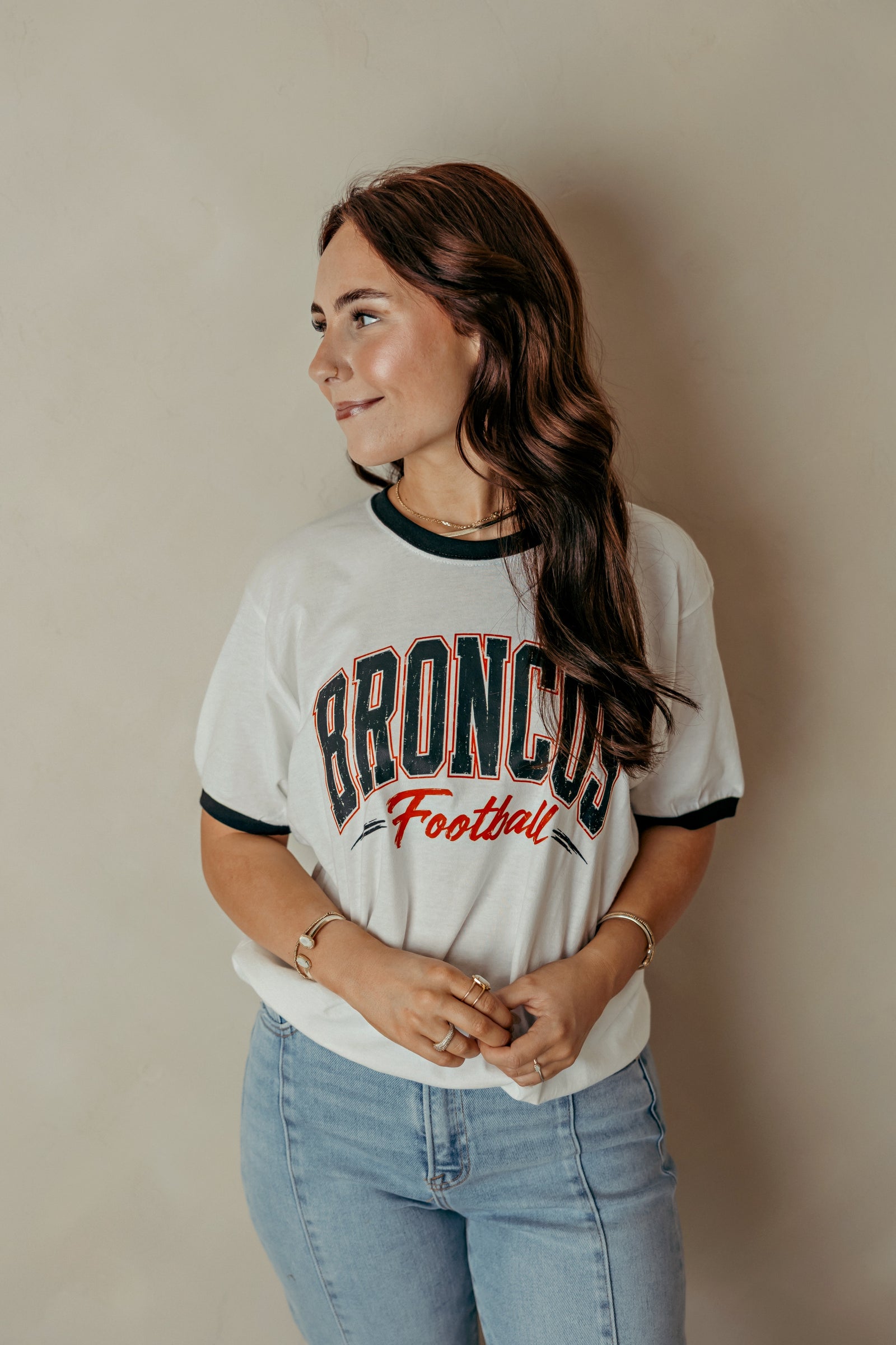 Adult Broncos Ringer Graphic Tee White