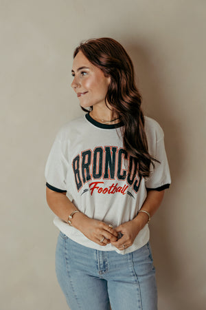 Adult Broncos Ringer Graphic Tee White