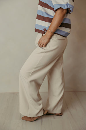 Wide Leg Cropped Khaki Pant With Pockets