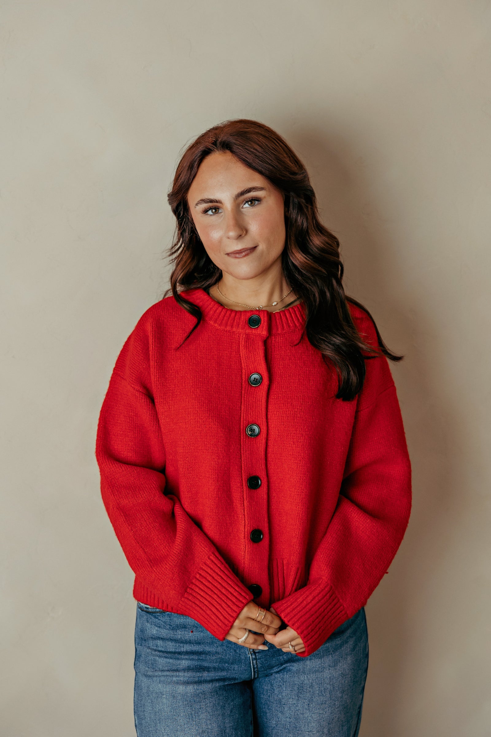 Red Button Up Cardigan