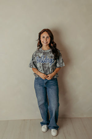 Grey Camo Bulldogs Graphic Tee - Blue