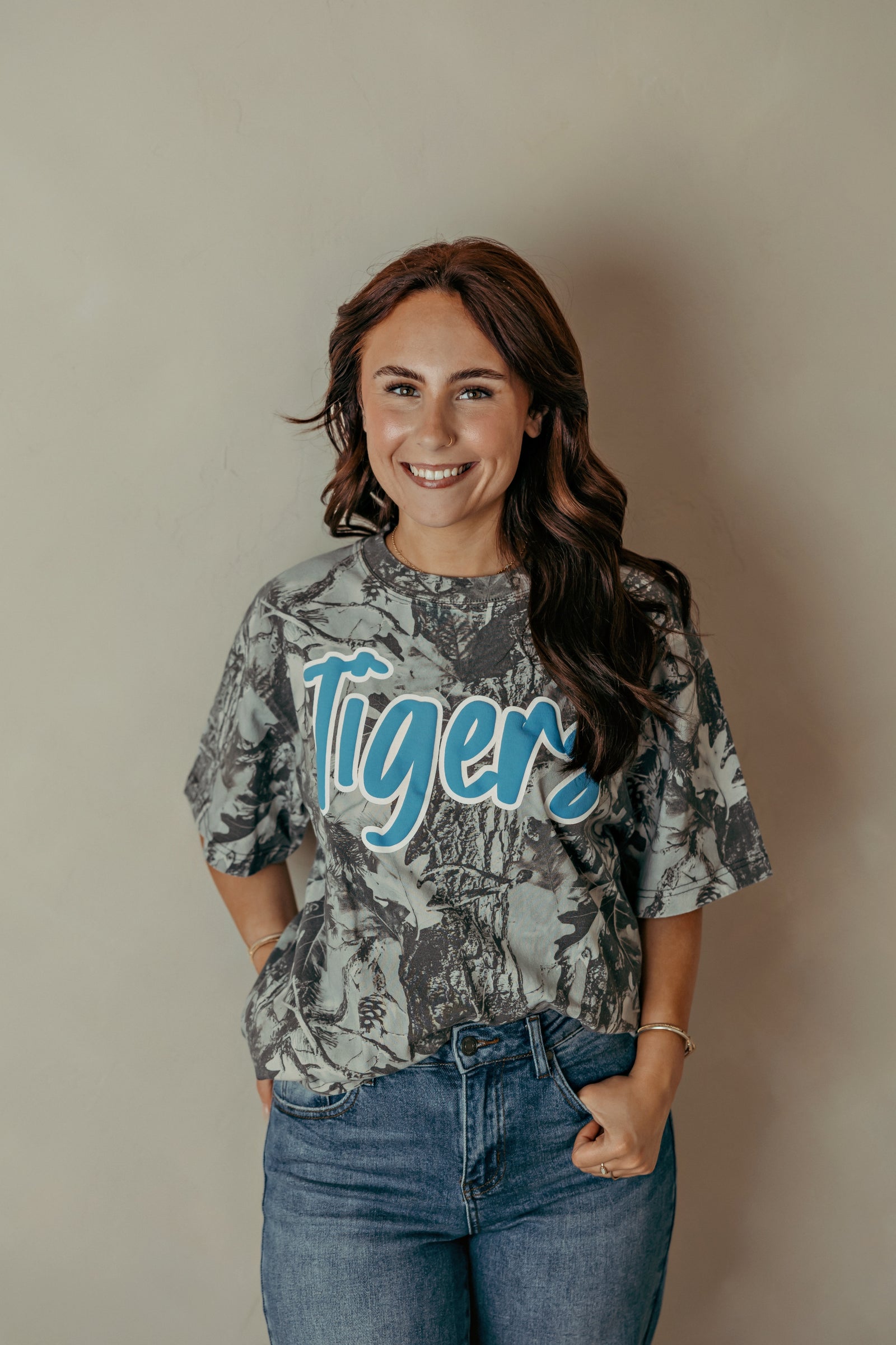 Grey Camo Tigers Graphic Tee - Blue
