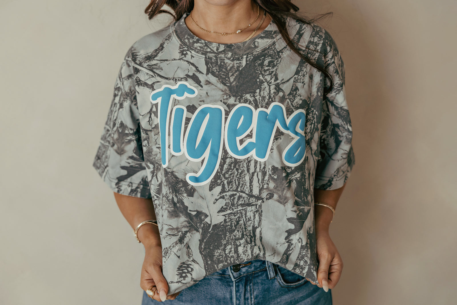 Grey Camo Tigers Graphic Tee - Blue