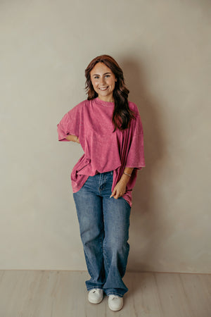 Acid Wash Drop Shoulder Boyfriend Tee Ash - Pink