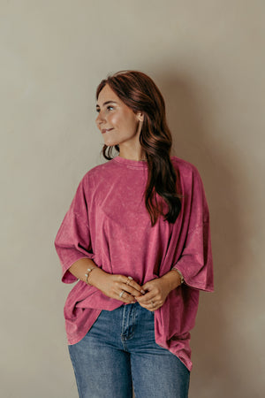 Acid Wash Drop Shoulder Boyfriend Tee Ash - Pink